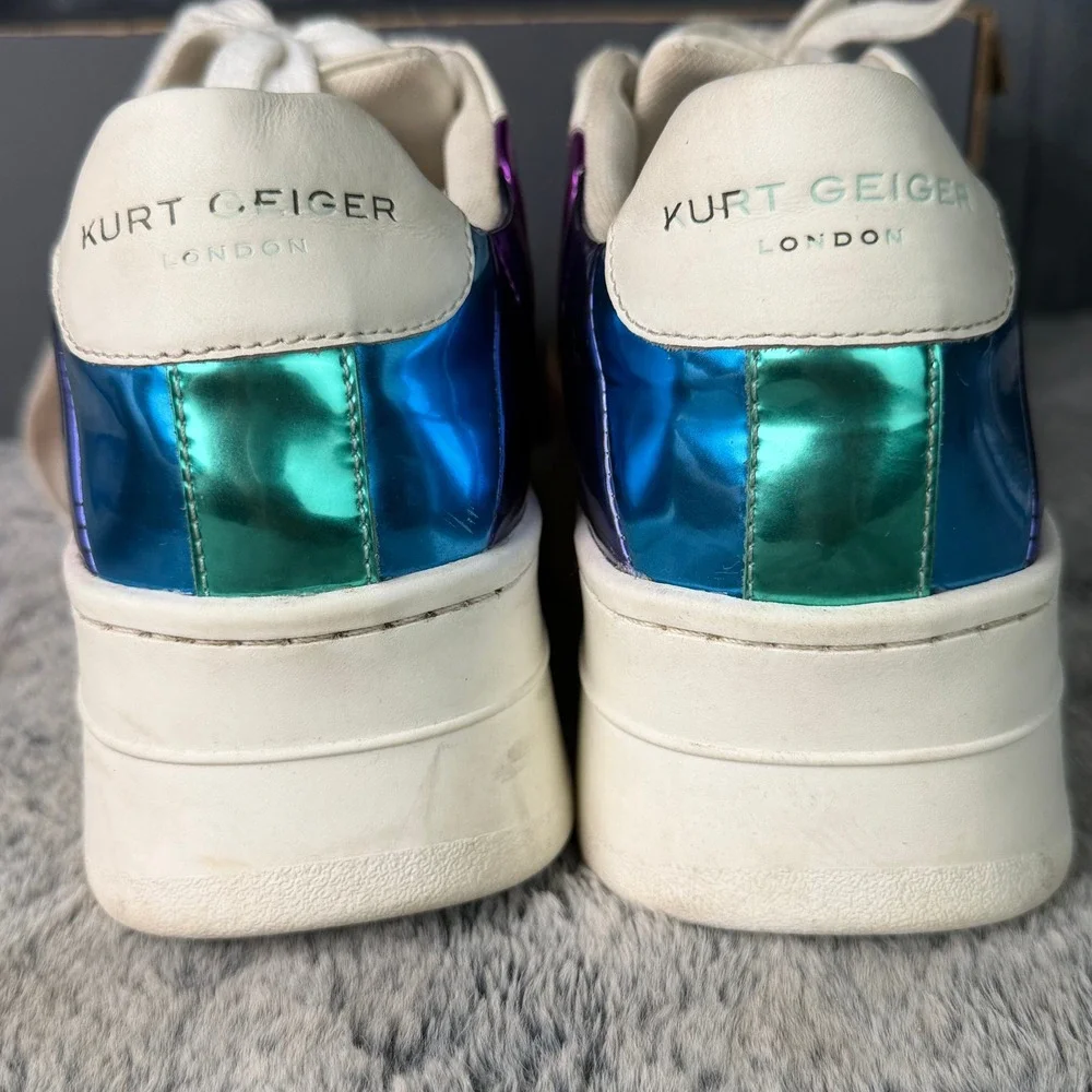 Kurt Geiger London Platform Sneakers Womens 38 White Rainbow Metallic Leather - Picture 5 of 9
